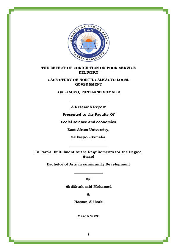(PDF) THE EFFECT OF CORRUPTION ON POOR SERVICE DELIVER ( CASE STUDY