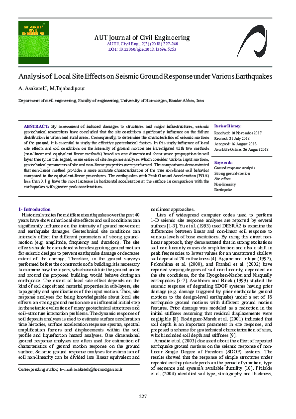 (PDF) Analysis of Local Site Effects on Seismic Ground Response under ...