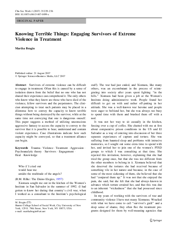 (PDF) Knowing Terrible Things Engaging Survivors of Extreme Violence