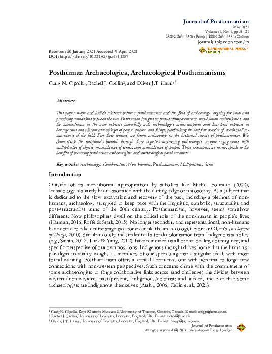 (PDF) Posthuman Archaeologies, Archaeological Posthumanisms, Cipolla ...