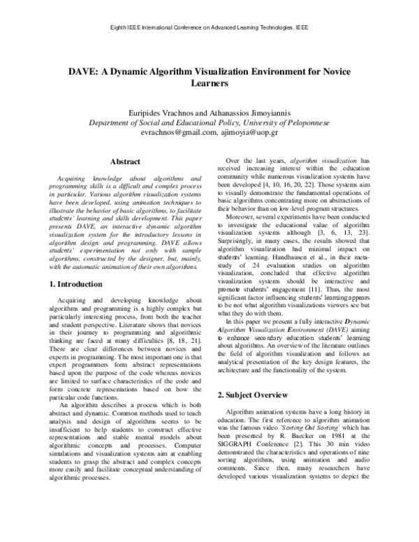 (PDF) DAVE: A Dynamic Algorithm Visualization Environment for Novice ...