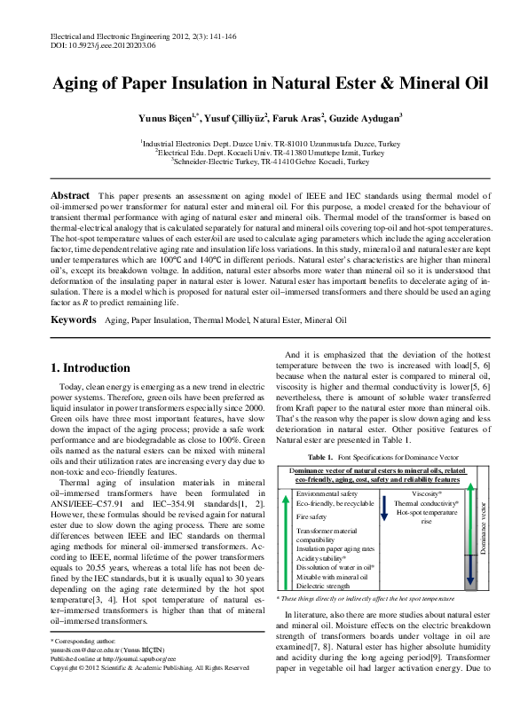 (PDF) Aging of Paper Insulation in Natural Ester & Mineral Oil