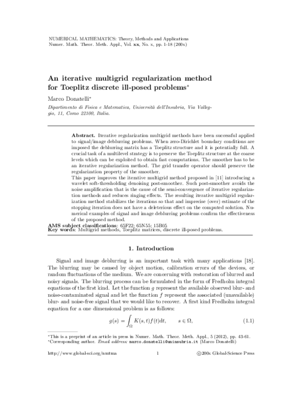 (PDF) An Iterative Multigrid Regularization Method for Toeplitz ...