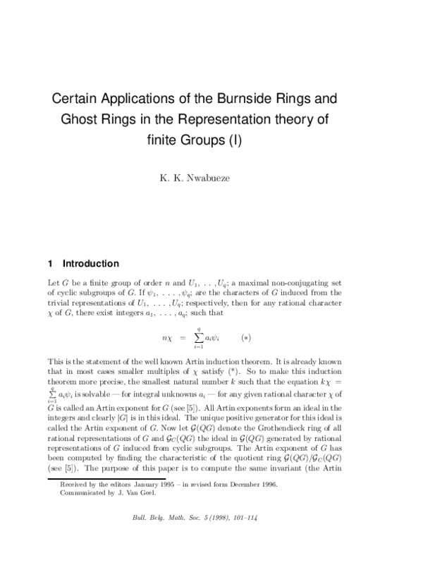 (PDF) Certain applications of the Burnside rings and ghost rings in the ...