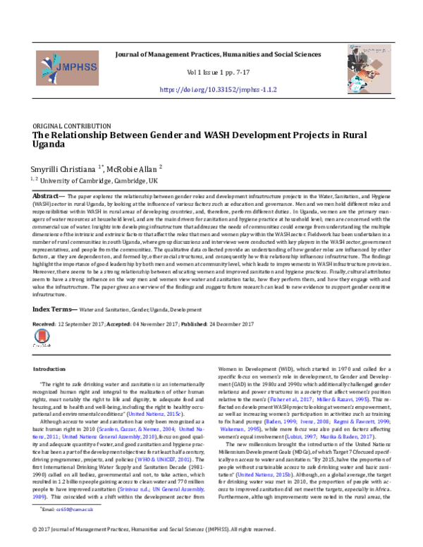  PDF The Relationship Between Gender And WASH Development Projects In 