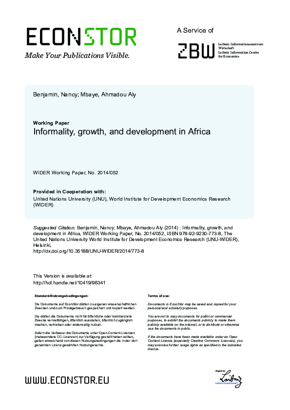 (PDF) Informality, Growth and Development in Africa | Aly Mbaye LO ...