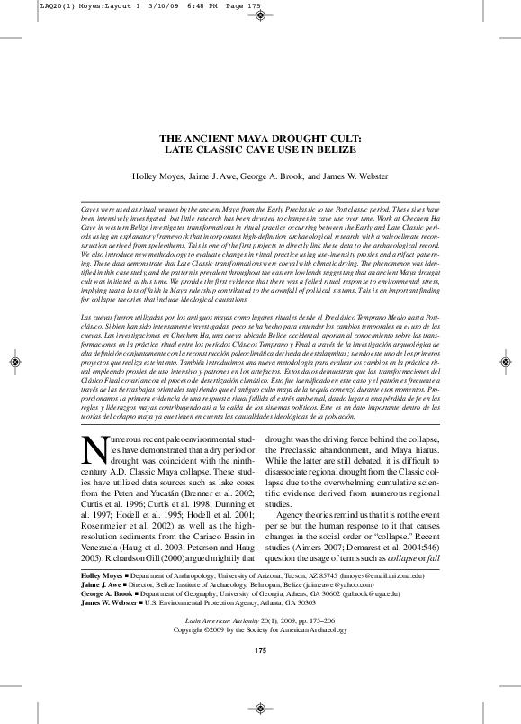 The Ancient Maya Drought Cult: Late Classic Cave Use in Belize