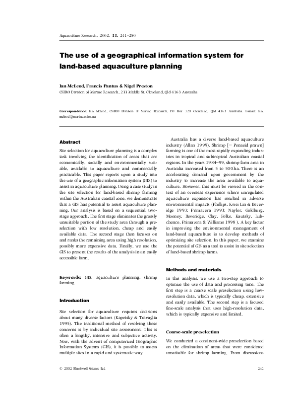 (PDF) The use of GIS for land-based aquaculture planning