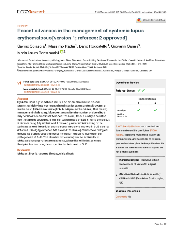 (PDF) Recent advances in the management of systemic lupus erythematosus