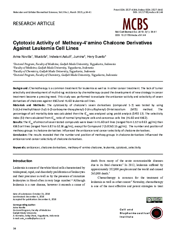 (PDF) Cytotoxic Activity of Methoxy-4’amino Chalcone Derivatives ...