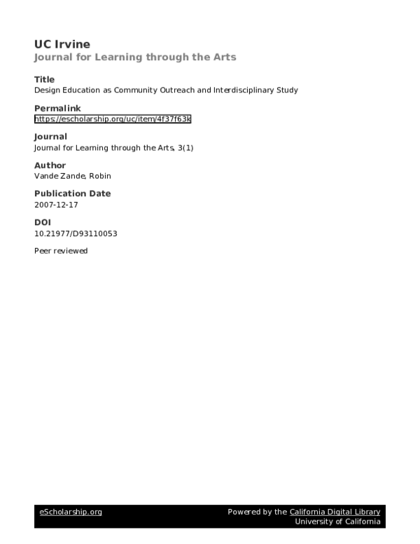 PDF) Design Education as Community Outreach and Interdisciplinary 