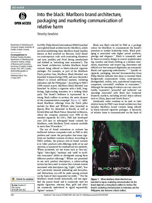 Into the black: Marlboro brand architecture, packaging and marketing communication of relative harm