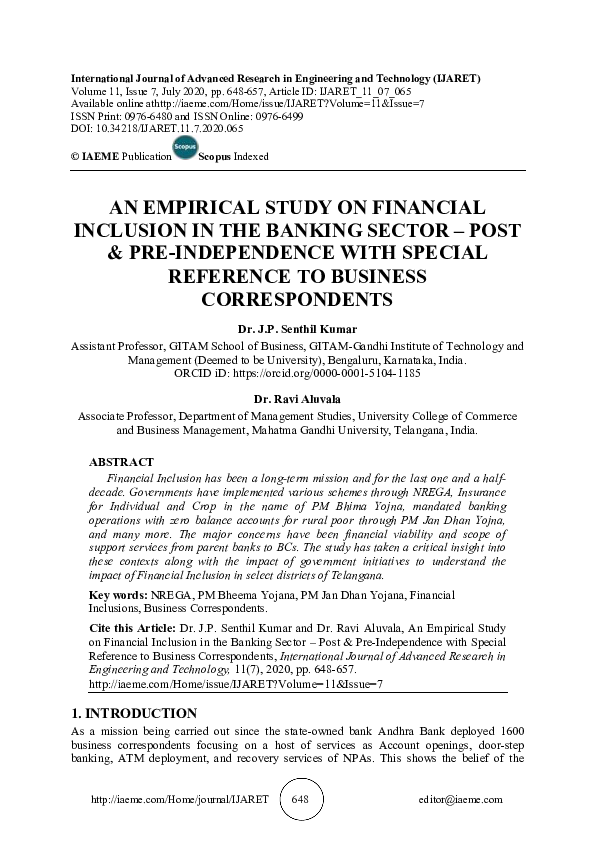 (PDF) AN EMPIRICAL STUDY ON FINANCIAL INCLUSION IN THE BANKING SECTOR ...