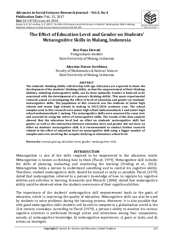 (PDF) The Effect of Education Level and Gender on Students ...