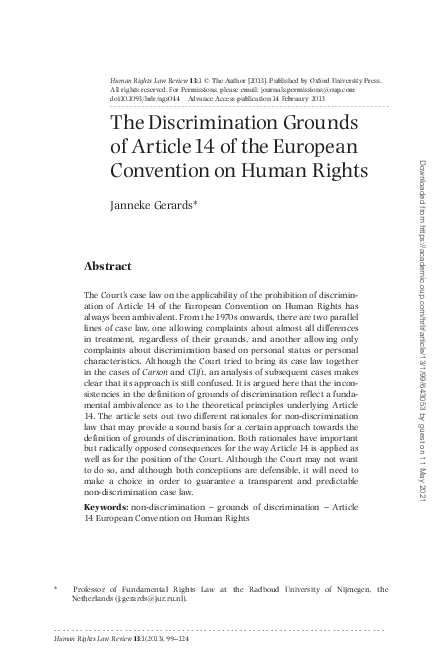 (PDF) The Discrimination Grounds of Article 14 of the European ...