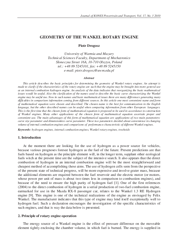 (PDF) Geometry of the Wankel Rotary Engine frank herfert Academia.edu