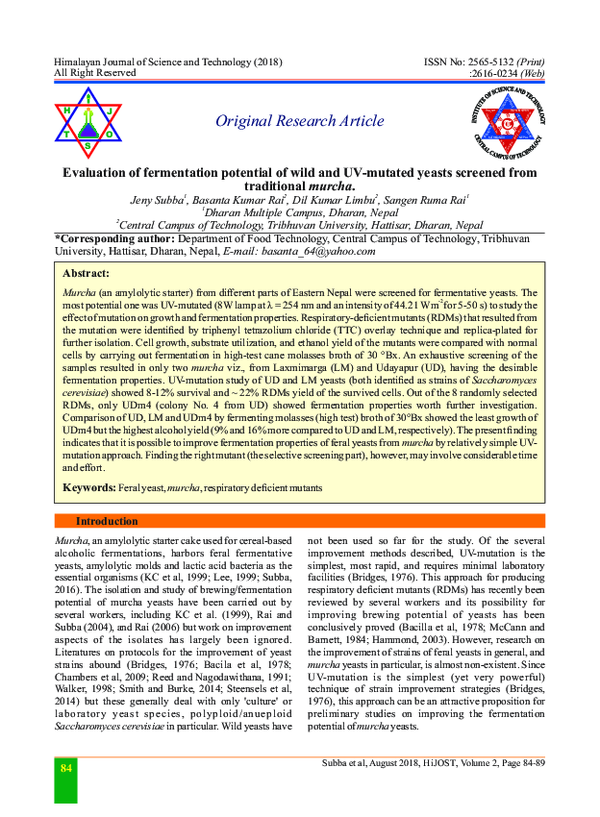 (PDF) Evaluation of fermentation potential of wild and UV-mutated ...