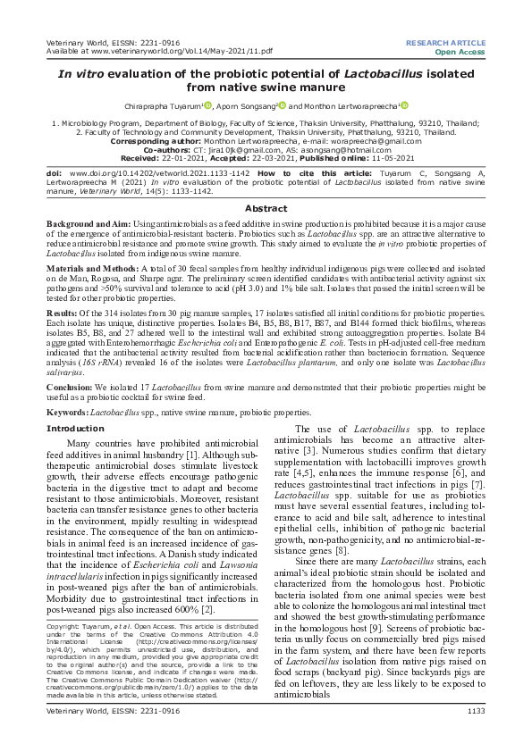(PDF) In vitro evaluation of the probiotic potential of Lactobacillus ...