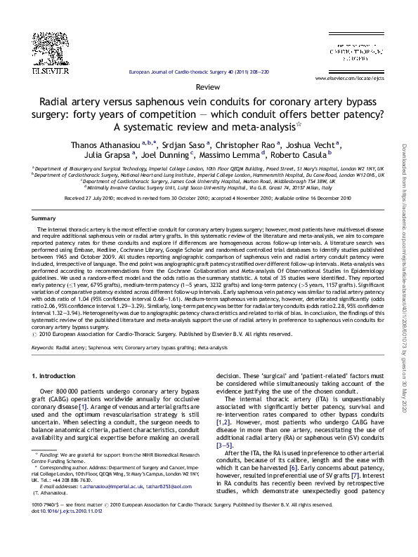 (PDF) Radial artery versus saphenous vein conduits for coronary artery ...