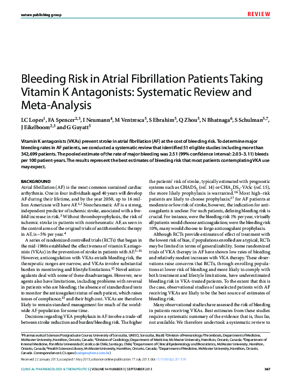 (PDF) Bleeding risk in atrial fibrillation patients taking vitamin K