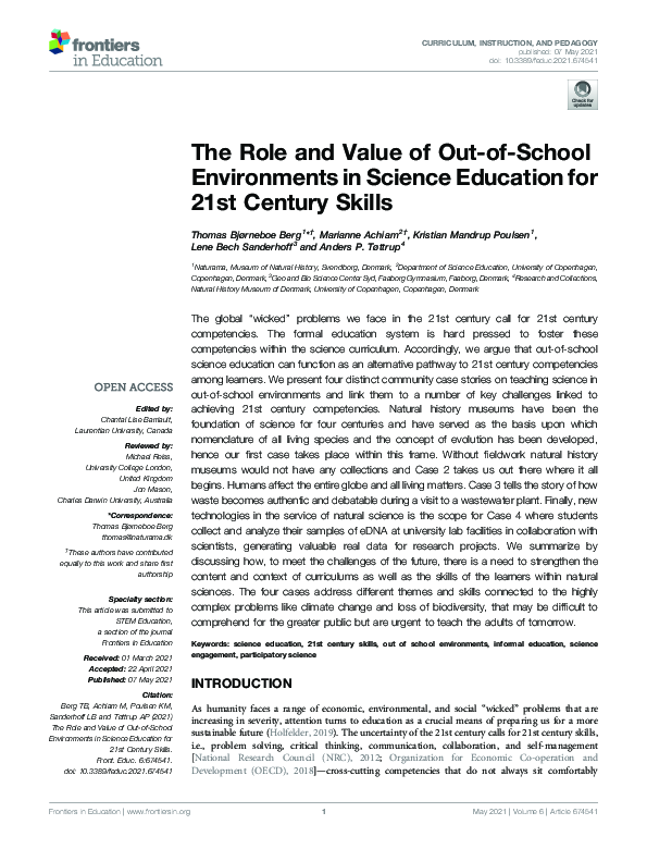 (PDF) The Role and Value of Out-of-School Environments in Science ...