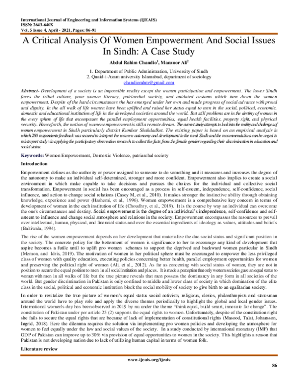 (PDF) A Critical Analysis Of Women Empowerment And Social Issues