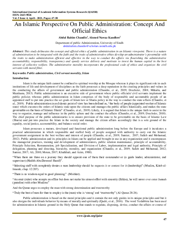 (PDF) An Islamic Perspective On Public Administration: Concept And ...