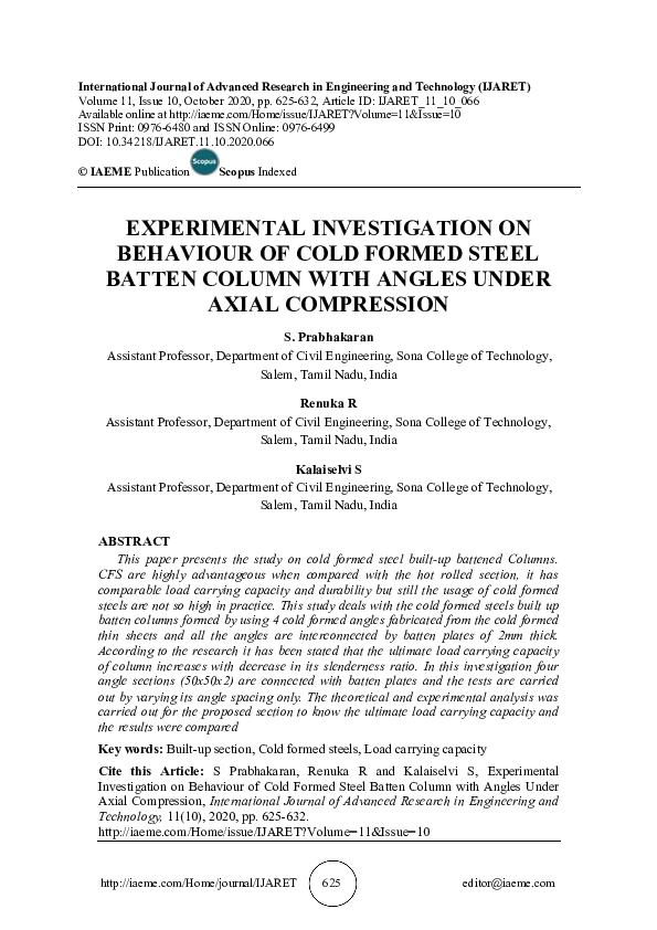(PDF) EXPERIMENTAL INVESTIGATION ON BEHAVIOUR OF COLD FORMED STEEL ...