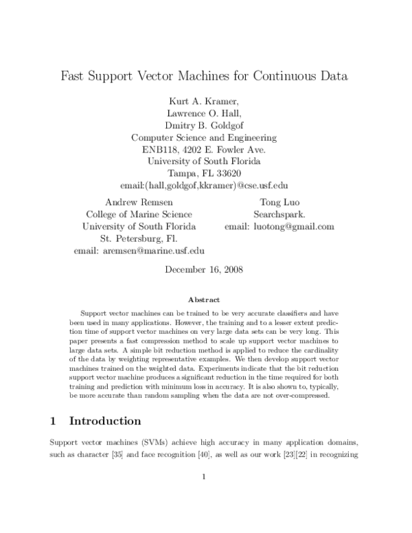 (PDF) Fast Support Vector Machines for Continuous Data