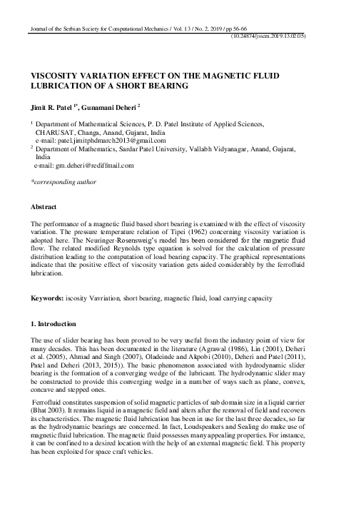 (PDF) Viscosity Variation Effect on the Magnetic Fluid Lubrication of a ...