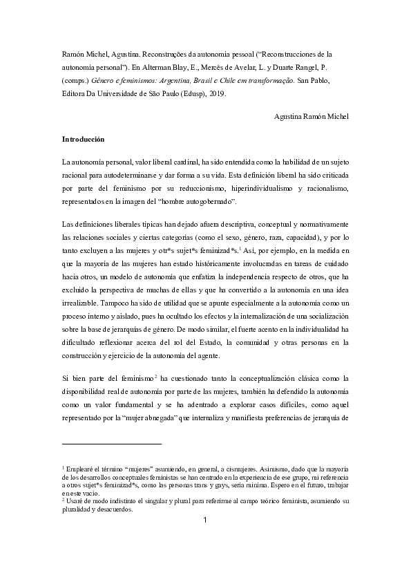 Reconstrucciones de la autonomía personal