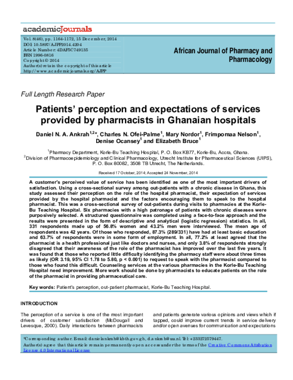 (PDF) Patients perception and expectations of services provided by ...