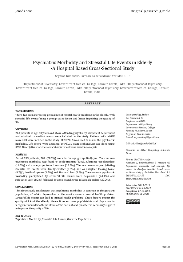 (PDF) Psychiatric Morbidity and Stressful Life Events in Elderly -A ...