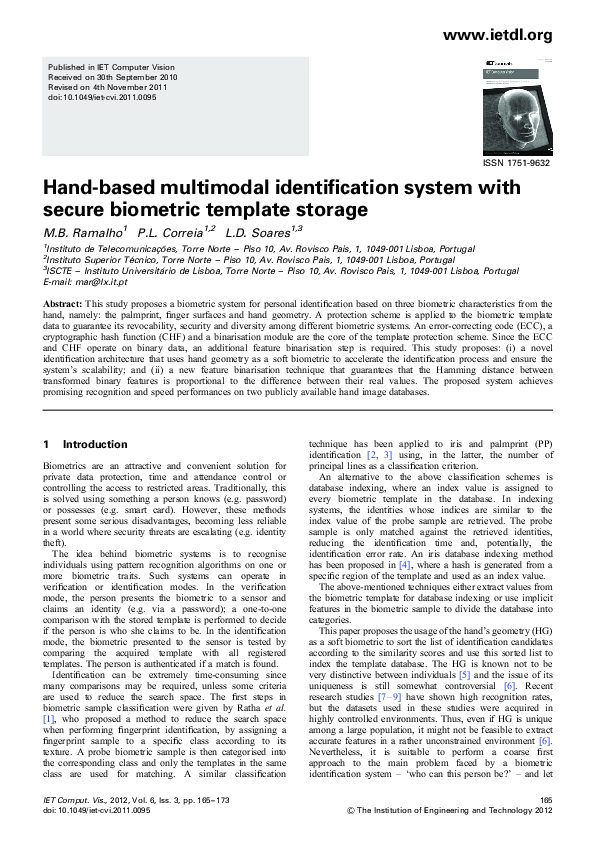 (PDF) Hand-based multimodal identification system with secure biometric ...