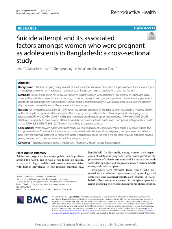 (PDF) Suicide attempt and its associated factors in young women with ...