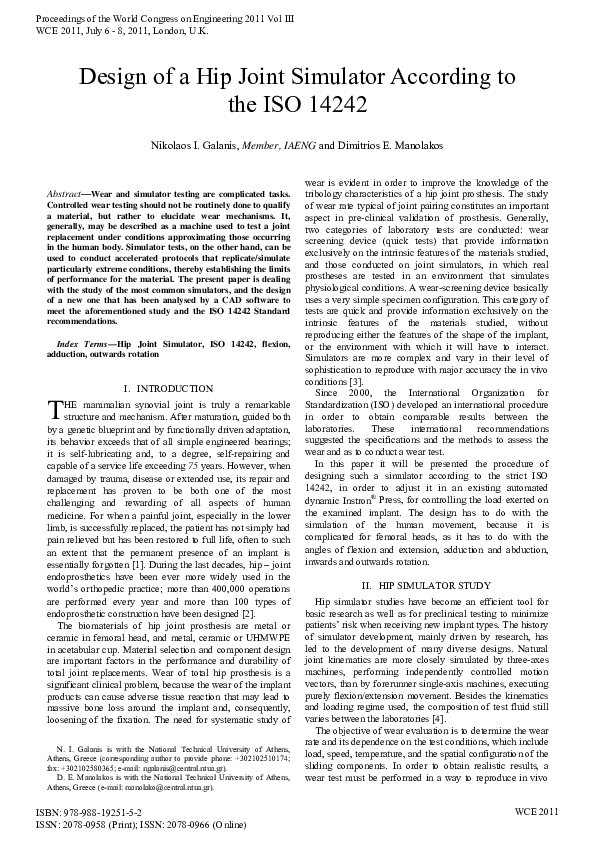(PDF) Design of a Hip Joint Simulator According to the ISO 14242