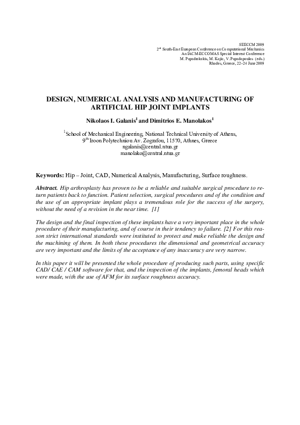 (PDF) Design, Numerical Analysis and Manufacturing of Artificial Hip ...