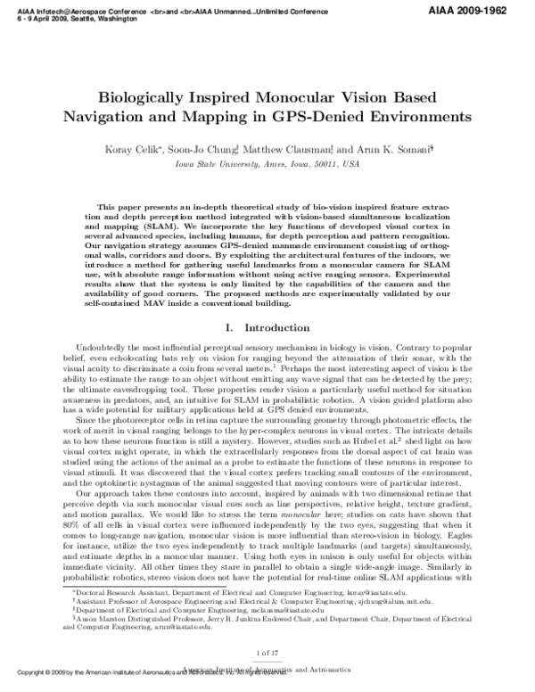 (PDF) Biologically Inspired Monocular Vision Based Navigation and ...