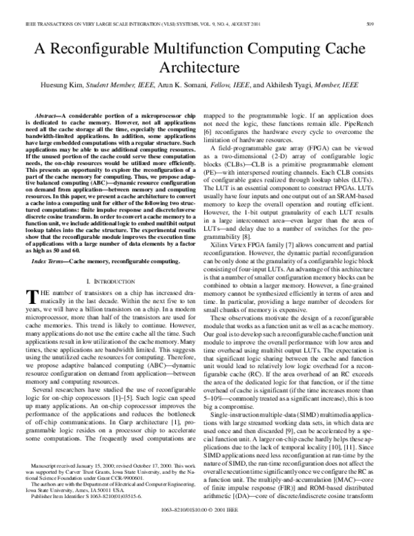 (PDF) A reconfigurable multifunction computing cache architecture