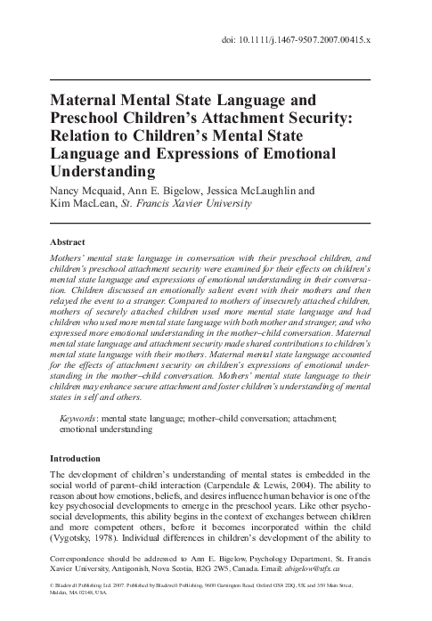 (PDF) Maternal Mental State Language and Preschool Children's ...