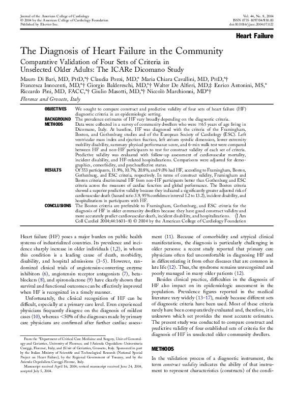 (PDF) The diagnosis of heart failure in the community