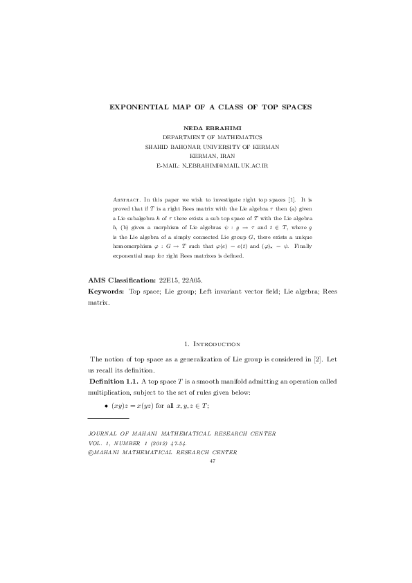 (PDF) Exponential Map Of A Class Of Top Spaces