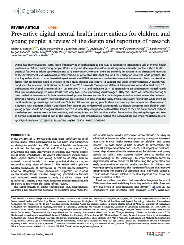 (PDF) Preventive digital mental health interventions for children and ...