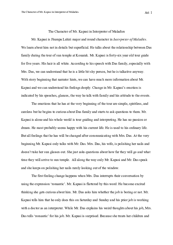 (DOC) The Character of Mr Kapasi in Interpreter of Maladies Basar