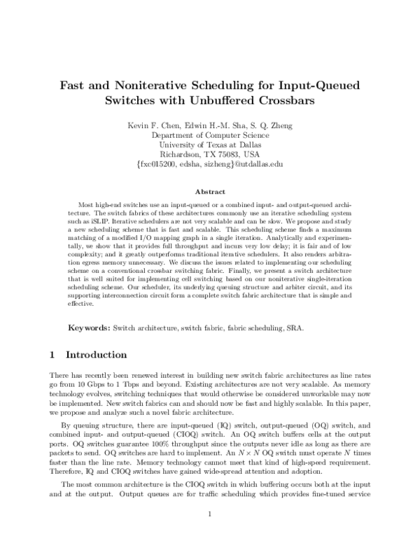 (PDF) A Fast Noniterative Scheduler for InputQueued Switches with