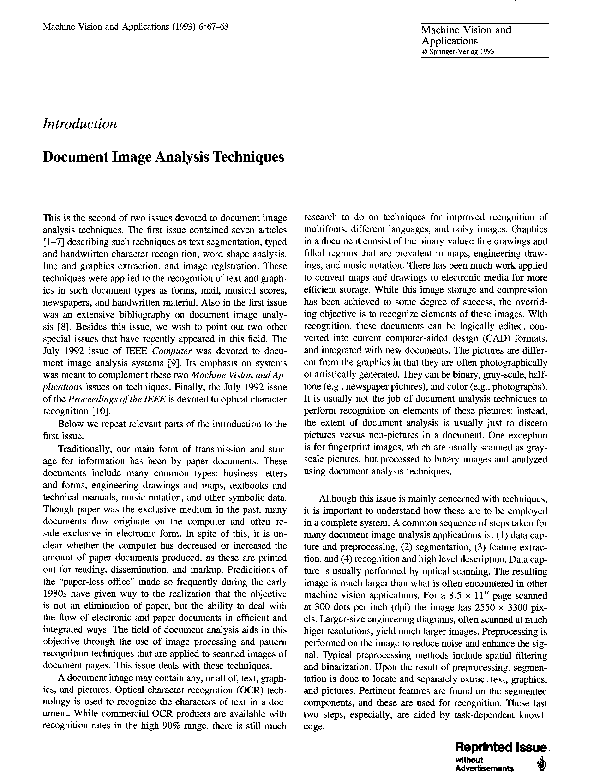 (PDF) Document image analysis techniques
