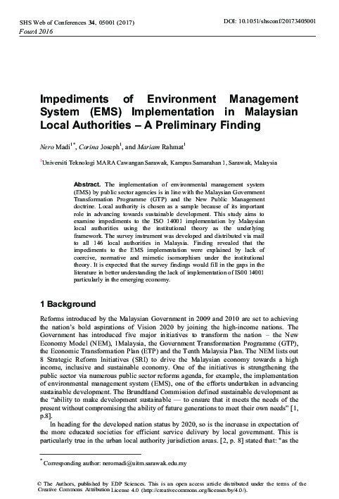 (PDF) Impediments of Environment Management System (EMS) Implementation ...