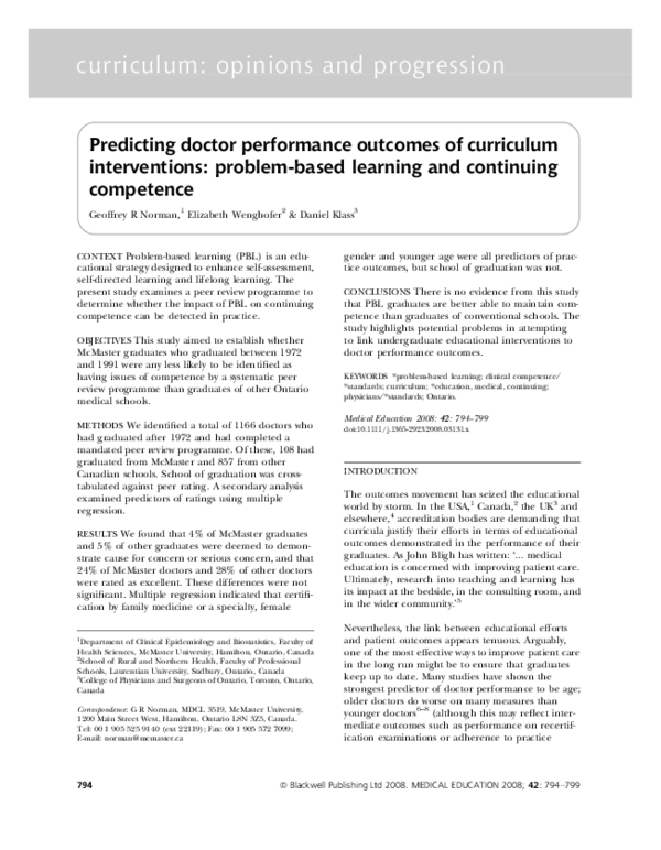 (PDF) Predicting doctor performance outcomes of curriculum ...