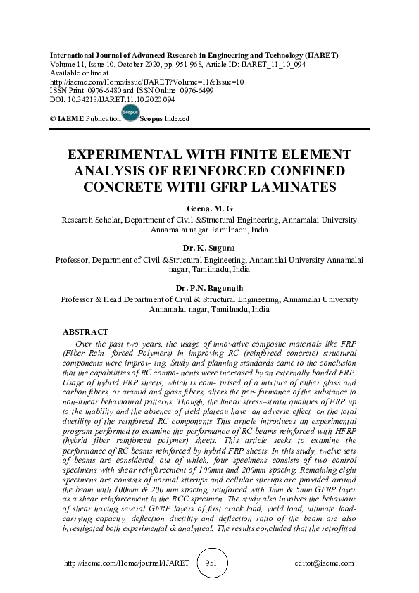 (PDF) EXPERIMENTAL WITH FINITE ELEMENT ANALYSIS OF REINFORCED CONFINED ...