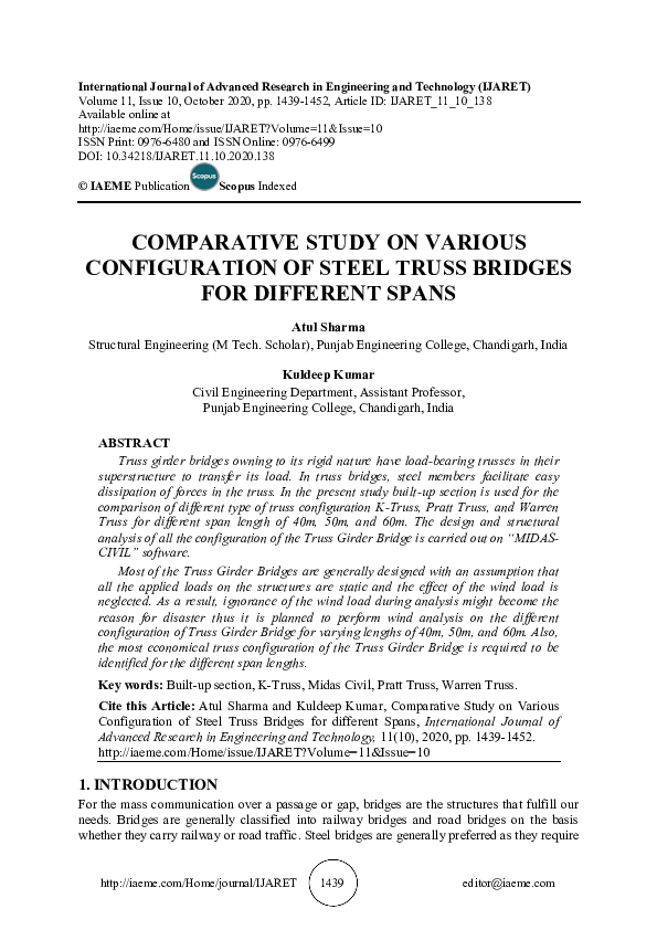 (PDF) COMPARATIVE STUDY ON VARIOUS CONFIGURATION OF STEEL TRUSS BRIDGES ...